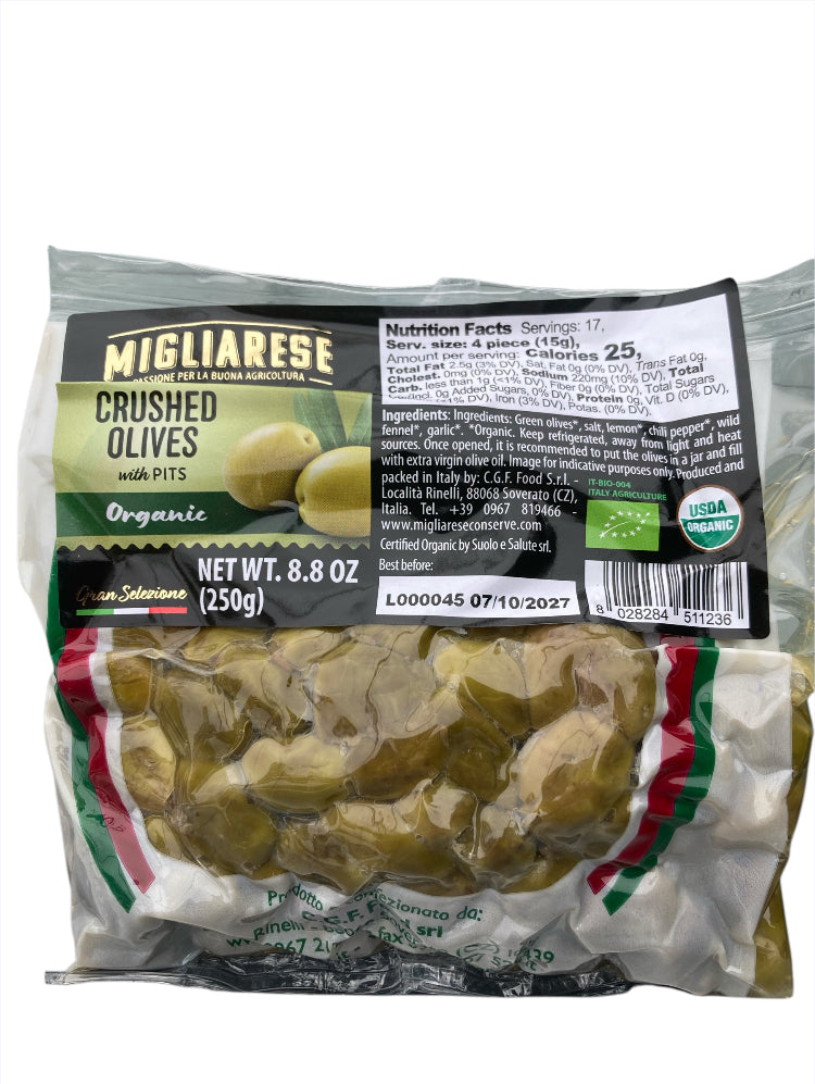 Organic Olive Verdi schiacciate con nocciolo