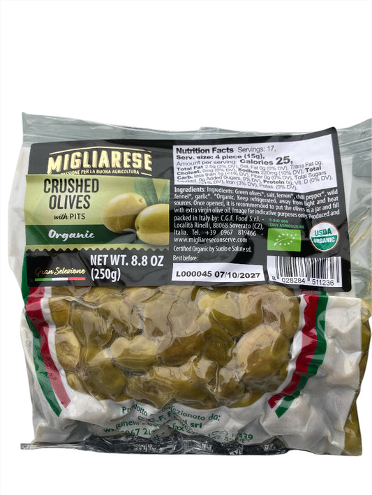 Organic Olive Verdi schiacciate con nocciolo