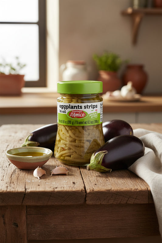Eggplants strips in oil